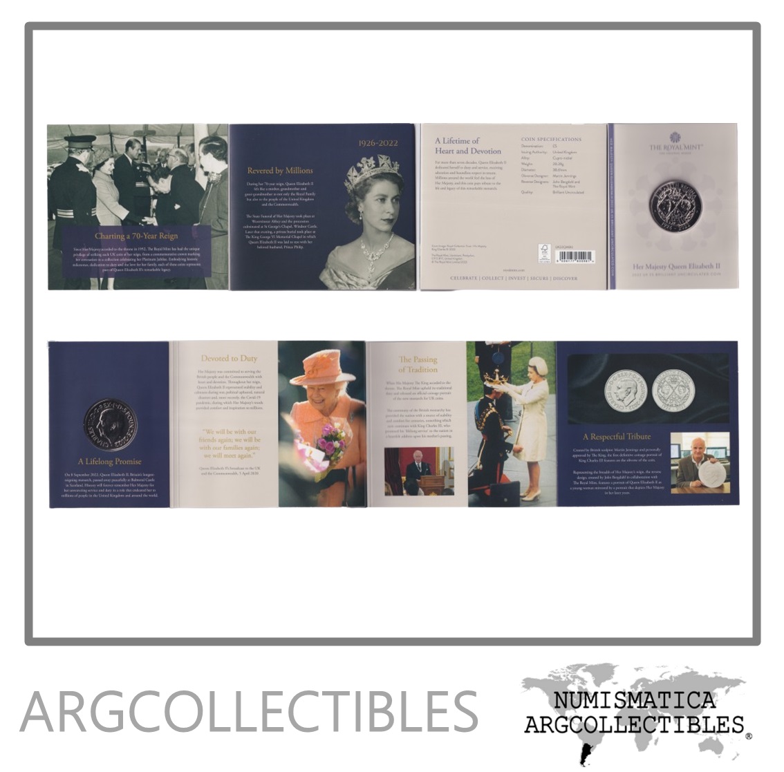 Inglaterra Blister Moneda 5 Pounds 2022 Niquel Vida y Legado Isabel II UNC - Imagen 2