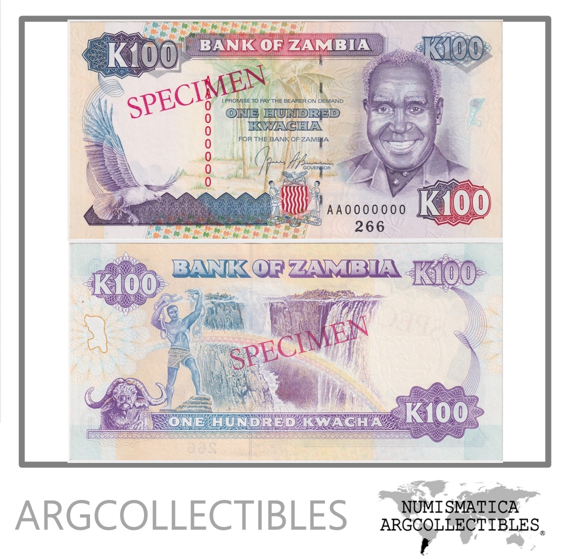 Zambia Billete 100 Kwacha 1991 P-34s UNC (Specimen)
