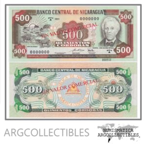 Nicaragua Billete 500 Cordobas 1991 P-178s UNC (Specimen)