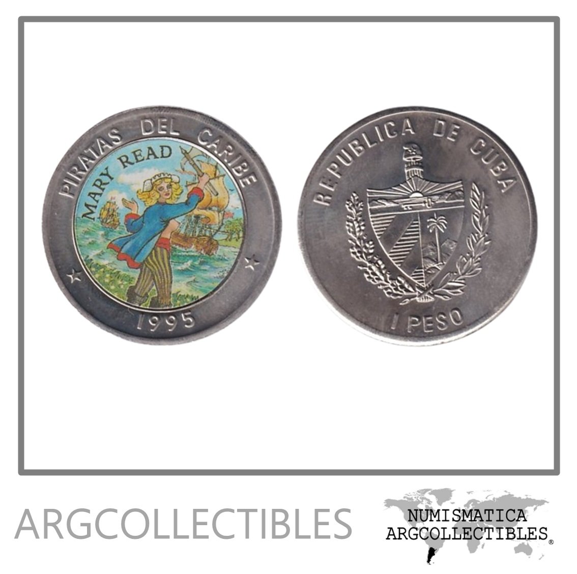 Cuba Moneda 1 Peso 1995 Niquel Piratas del Caribe Mary Read KM-475.1 UNC
