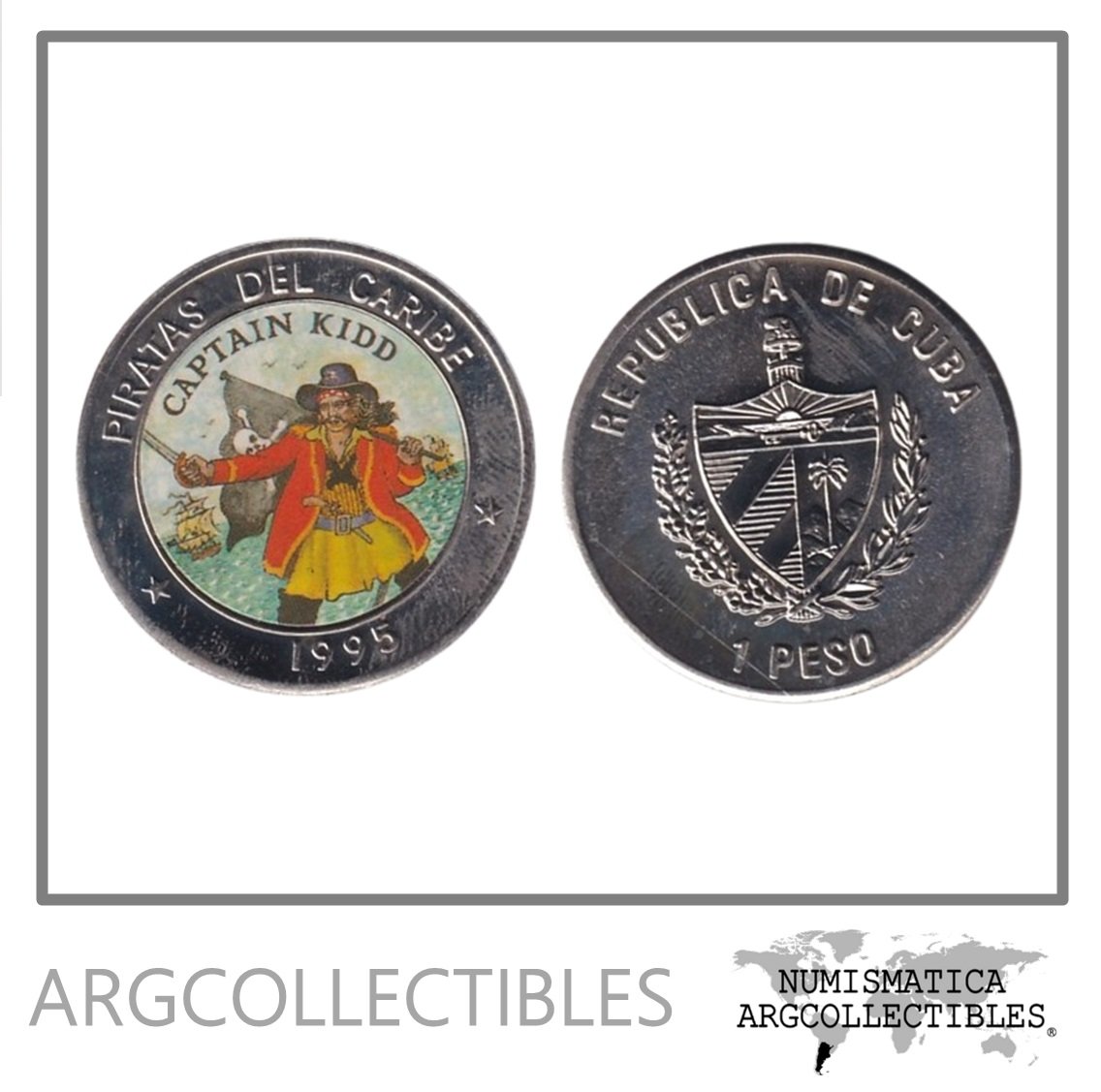 Cuba Moneda 1 Peso 1995 Niquel Piratas del Caribe Captan Kidd KM-476.2 UNC