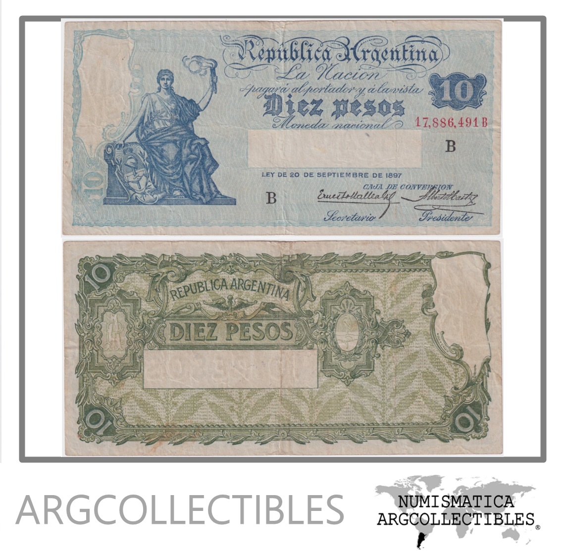 Argentina Billete 10 Pesos 1928 P-245b/BOT-1628 VF Serie B