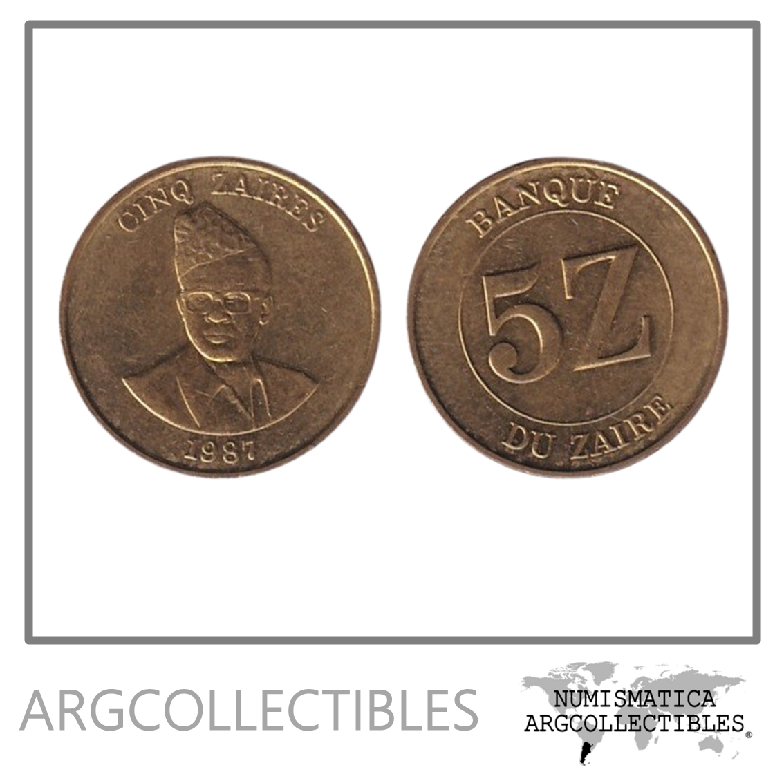 Zaire Moneda 5 Zaires 1987 Laton KM-14 UNC