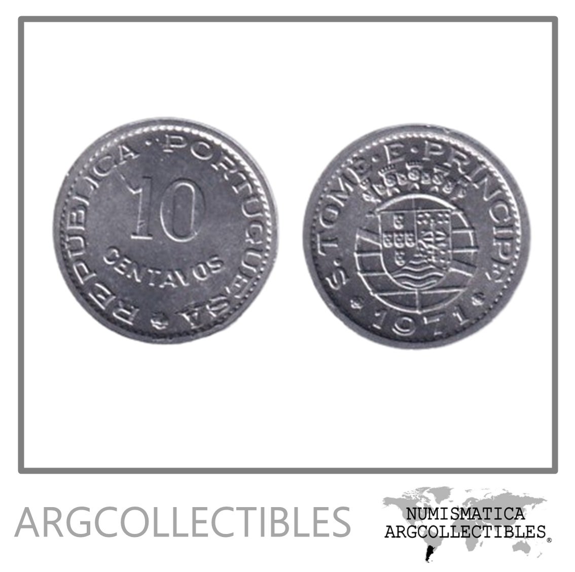 Santo Tome y Principe Moneda 10 Centavos 1971 Aluminio KM-15a UNC