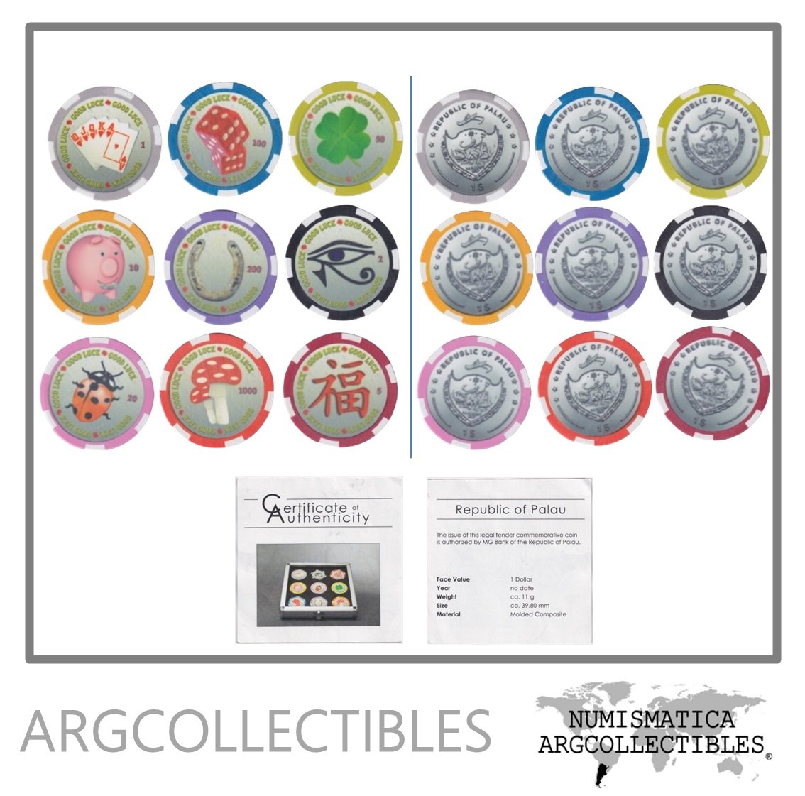 Palau Set x 9 Monedas 1 Dolar 2012 Polimero UNC