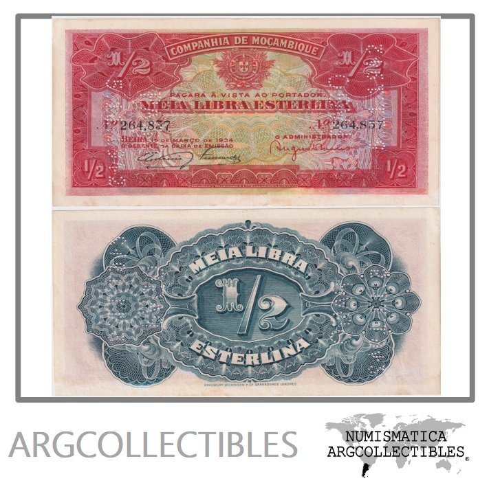 Mozambique Billete 1/2 Libra 1934 P-R-30 AU