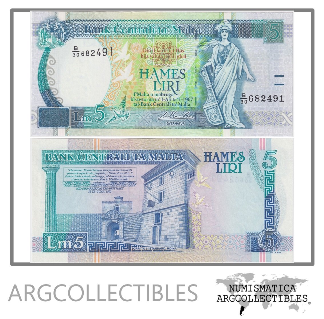 Malta Billete 5 Liri 1994 P-46d UNC