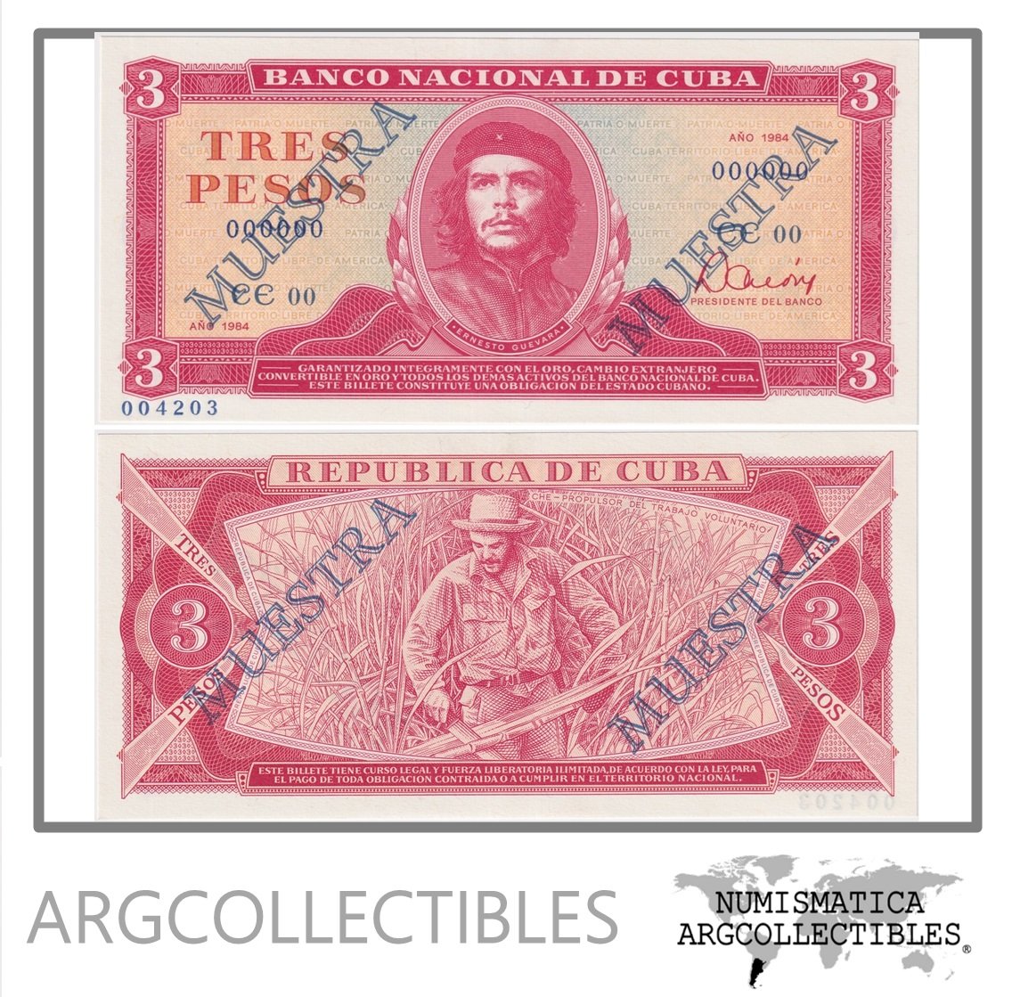 Cuba Billete 3 Pesos 1984 P-107s UNC (Specimen)
