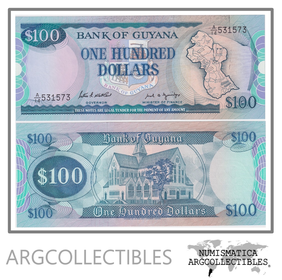 Guyana Billete 100 Dolares 1989 P-28(1) AU