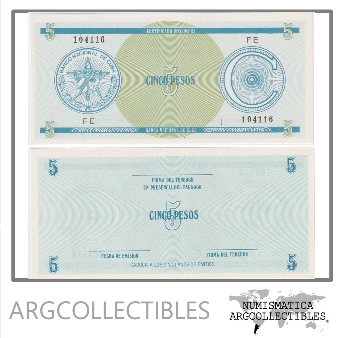 Cuba Billete 5 Pesos 1985 P-FX13 UNC