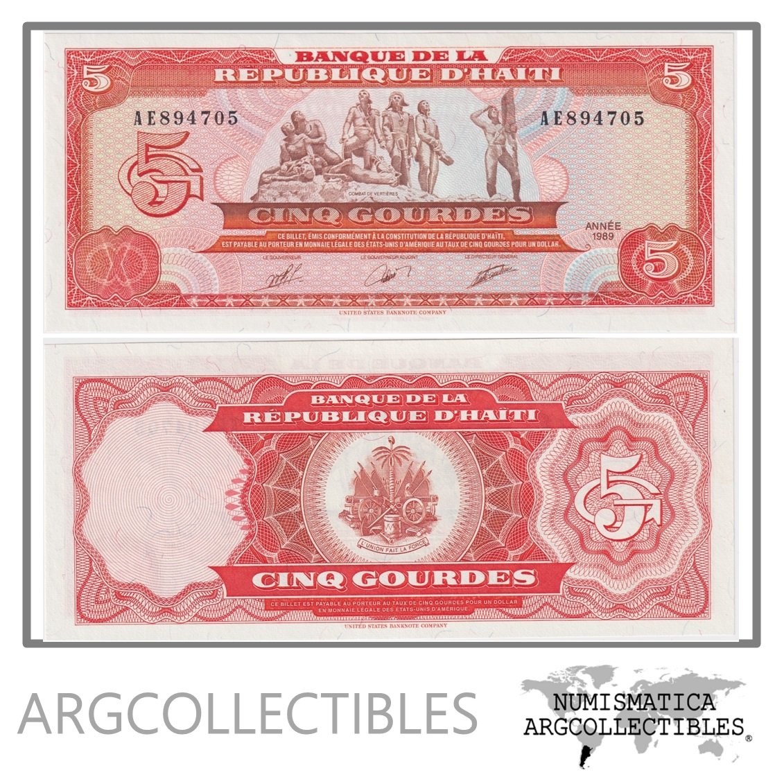 Haiti Billete 5 Gourdes 1989 P-255 UNC