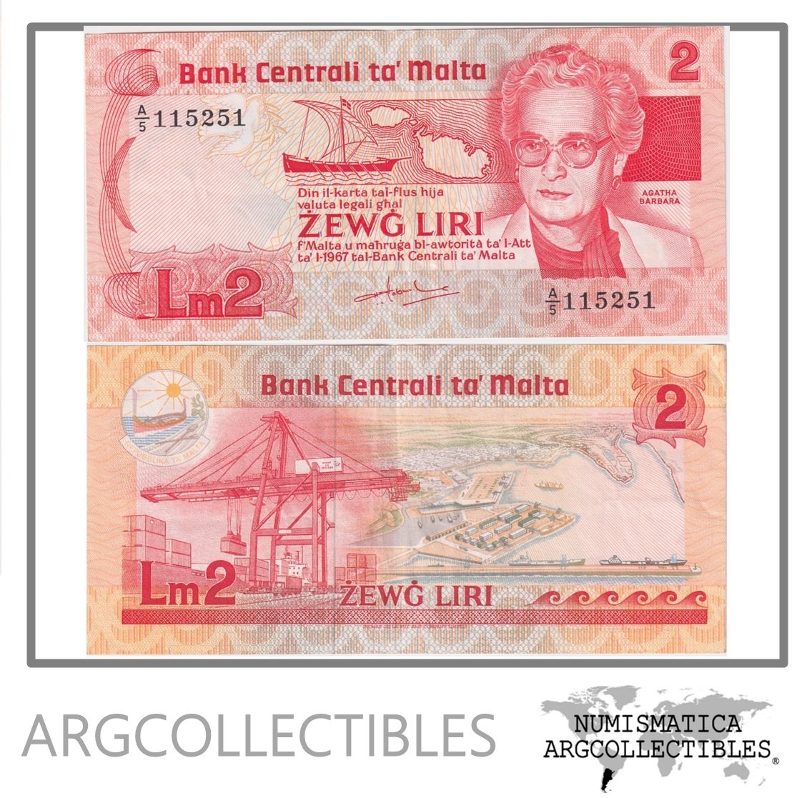 Malta Billete 2 Liri 1986 P-37a XF