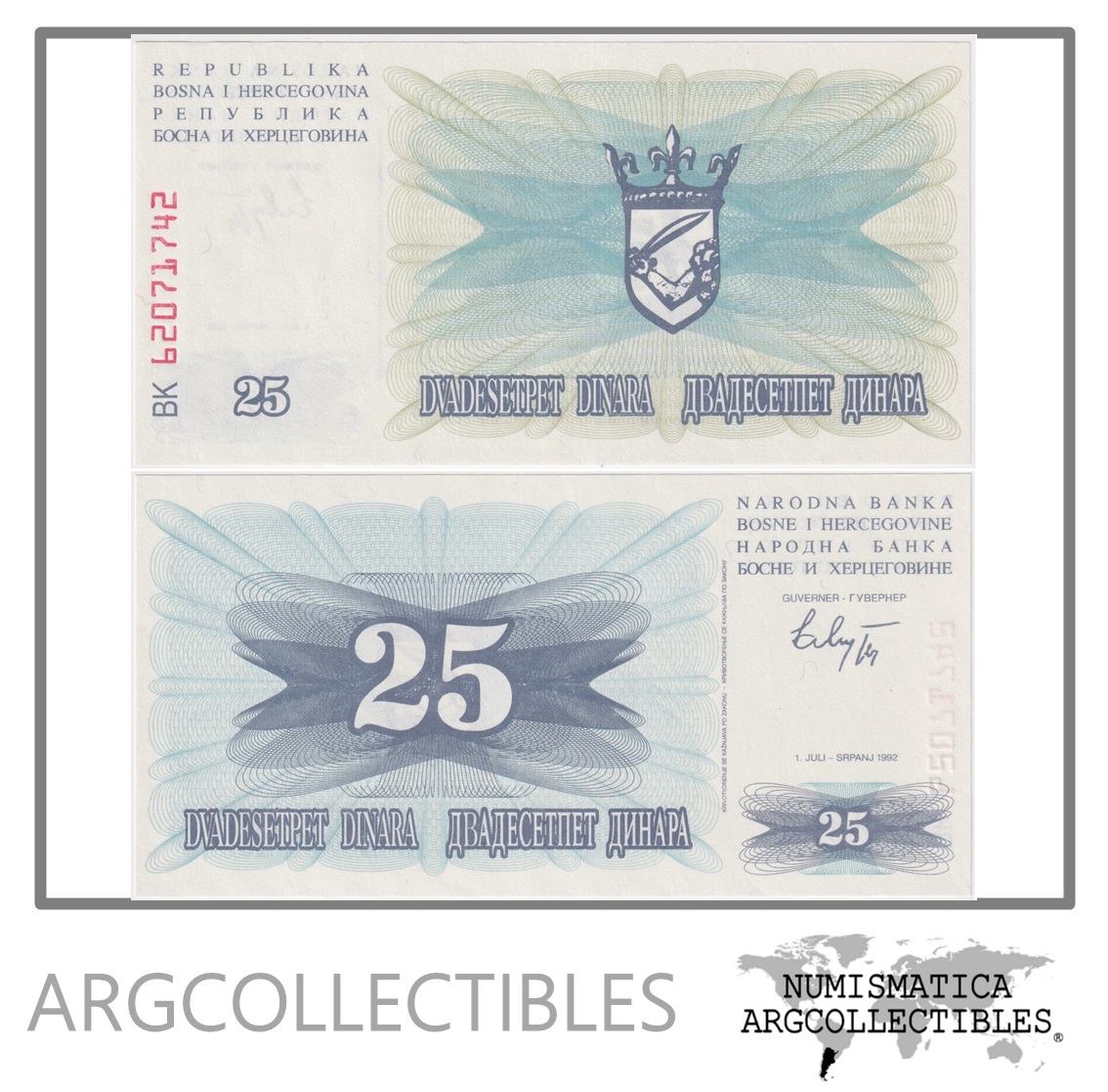 Bosnia y Herzegovina Billete 25 Dinara 1992 P-11 UNC
