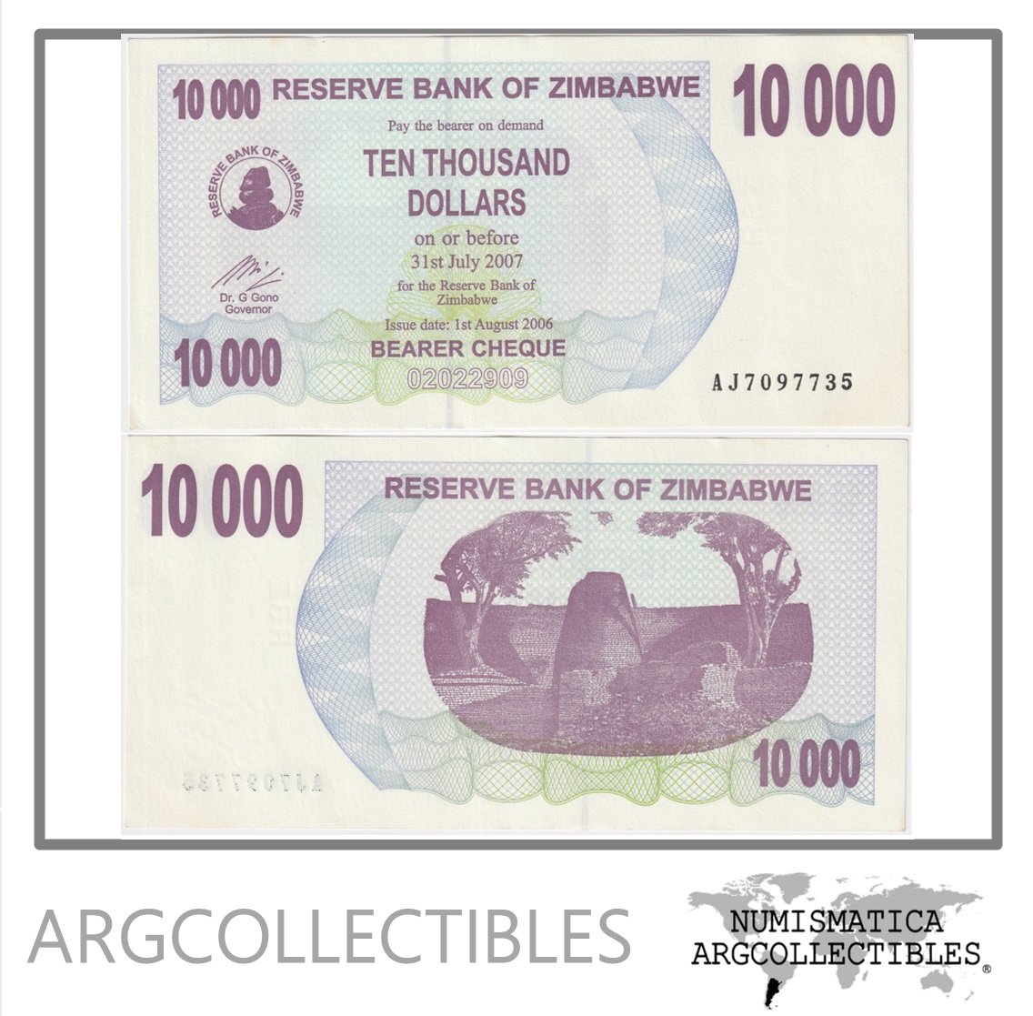 Zimbabwe Billete 10.000 Dolares 2006 P-46b UNC