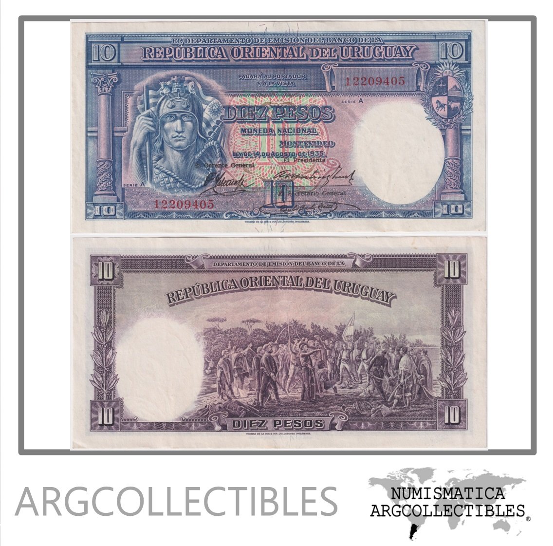 Uruguay Billete 10 Pesos 1935 P-30/CR-9.V.12 AU
