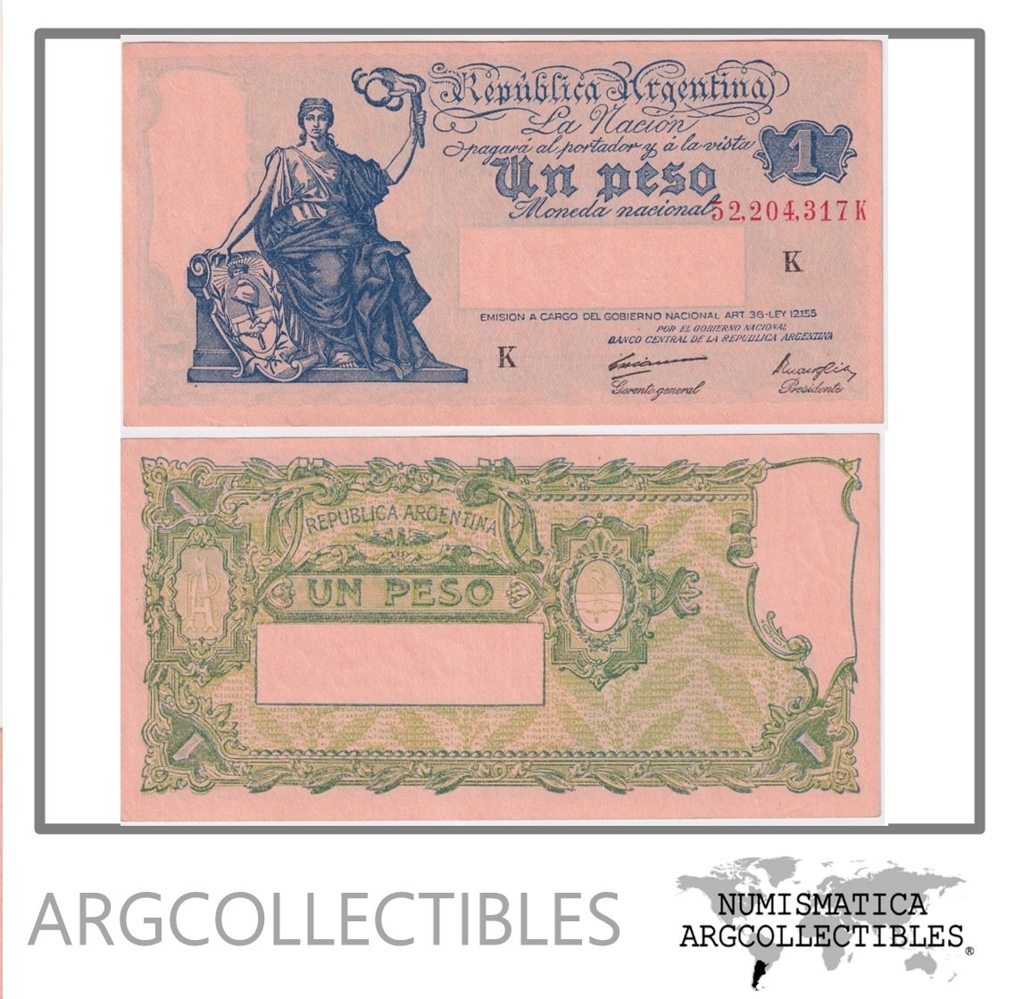 Argentina Billete 1 Peso 1948 P-251d/BOT-1834 AU Serie K