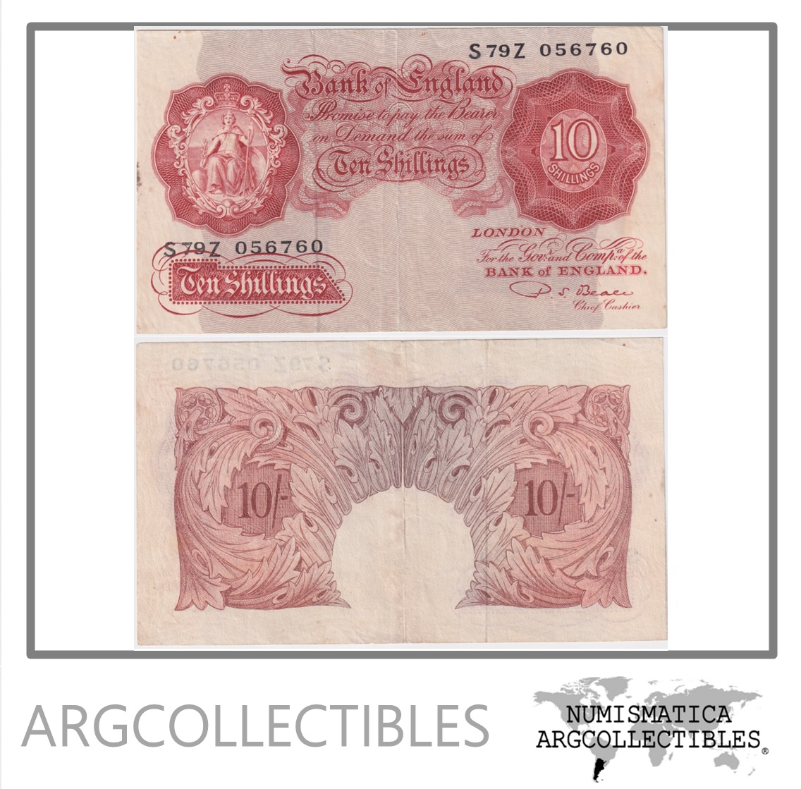 Inglaterra Billete 10 Shillings 1948 P-368b VF+