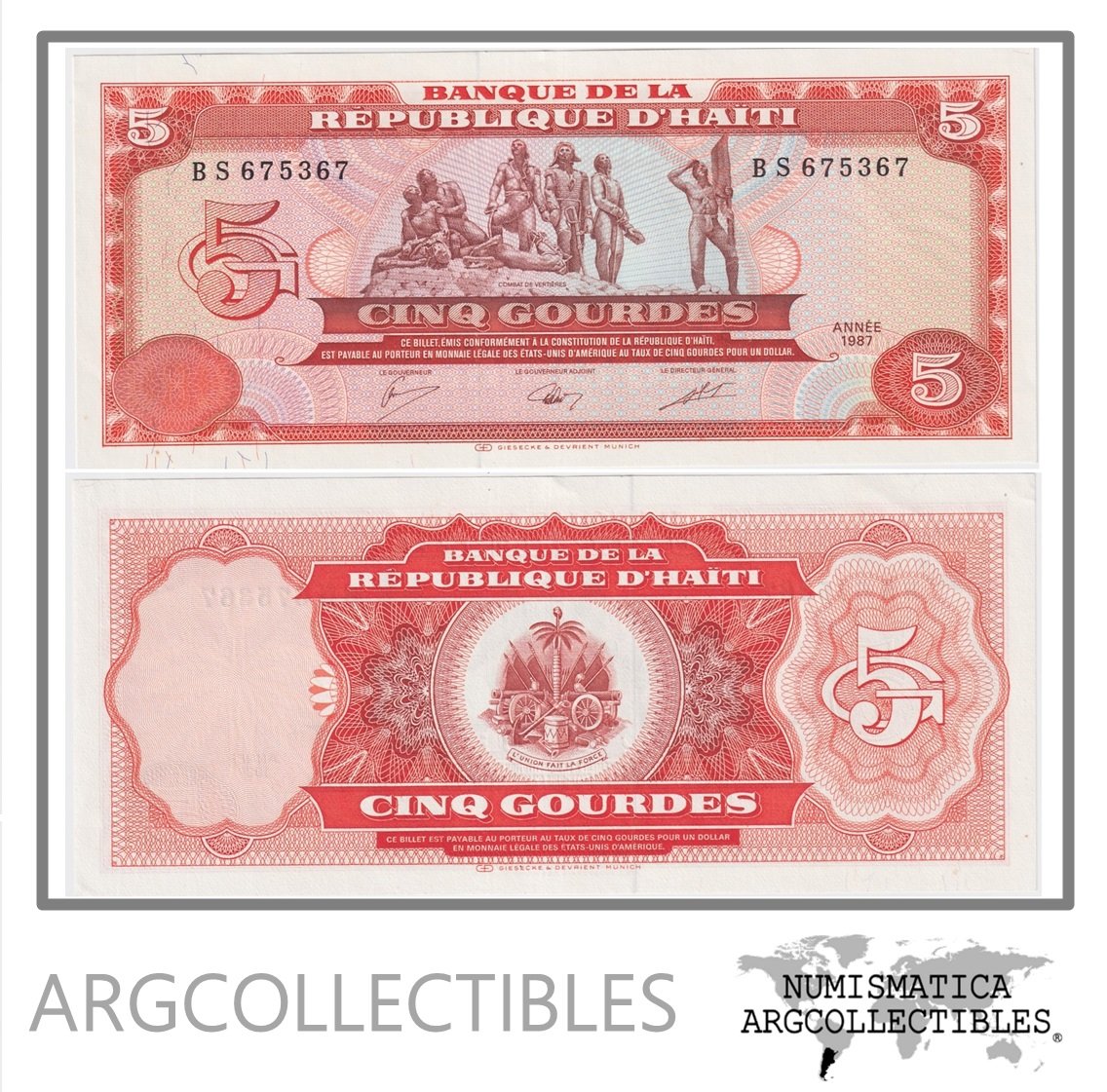 Haiti Billete 5 Gourdes 1987 P-246 UNC