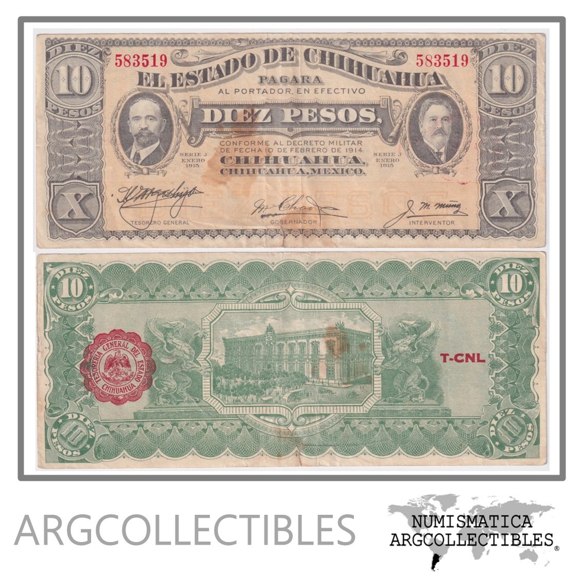 Mexico Billete 10 Pesos 1915 P-S-534a VF+ (Chihuahua)