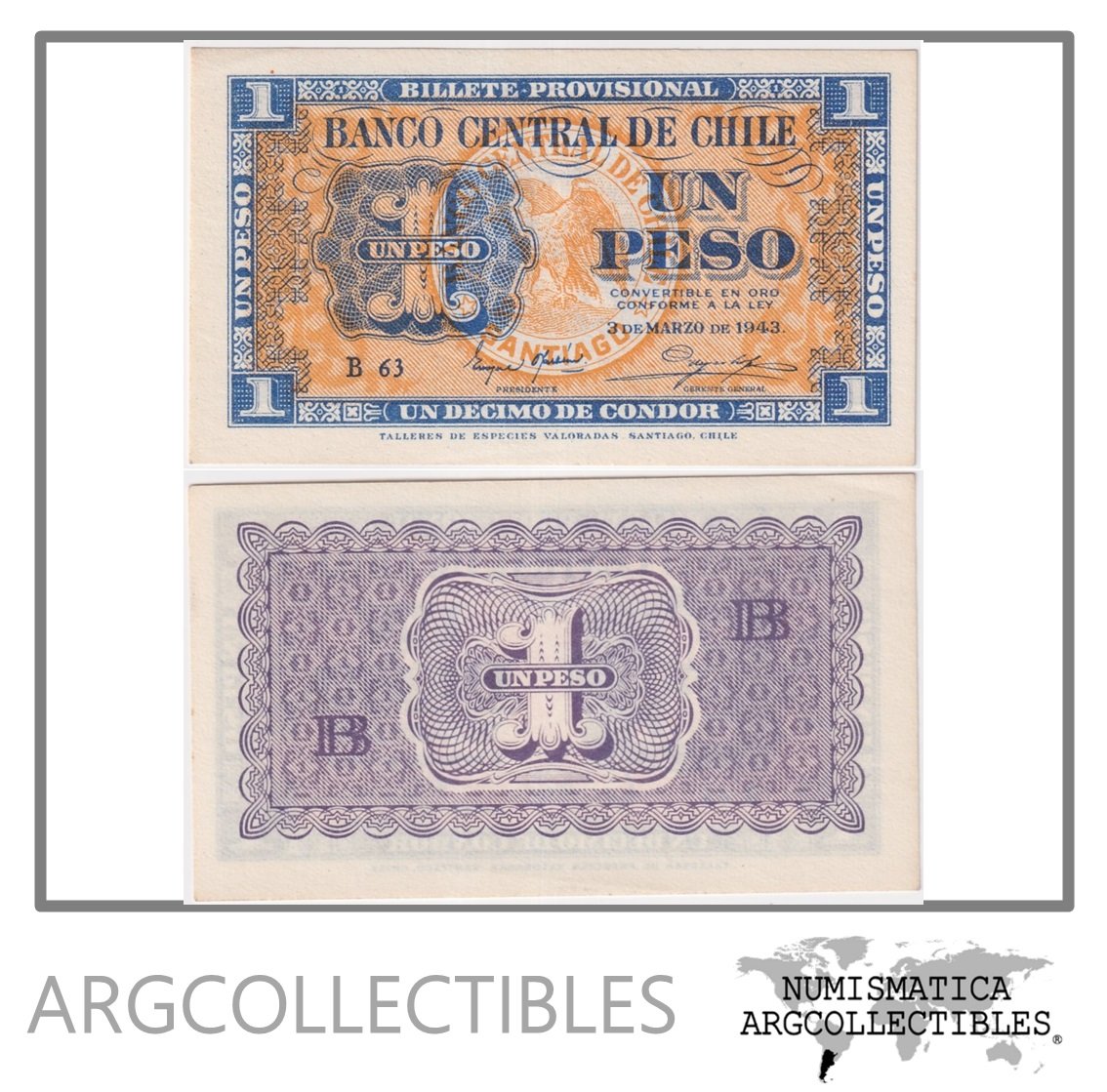 Chile Billete 1 Peso 1943 P-90b UNC