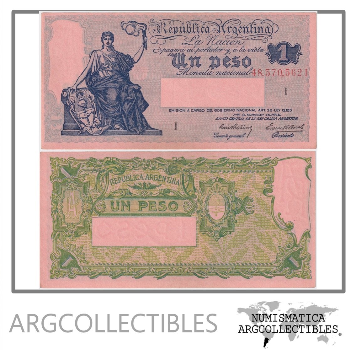 Argentina Billete 1 Peso 1942 P-251a/BOT-1822 AU Serie I