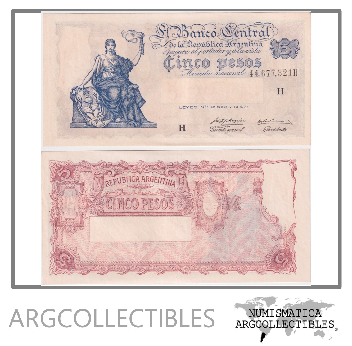 Argentina Billete 5 Pesos 1957 P-264d/BOT-1872a UNC Serie H