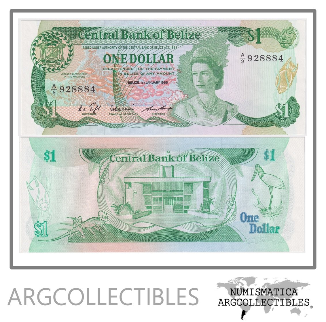 Belice Billete 1 Dolar 1986 P-46b UNC