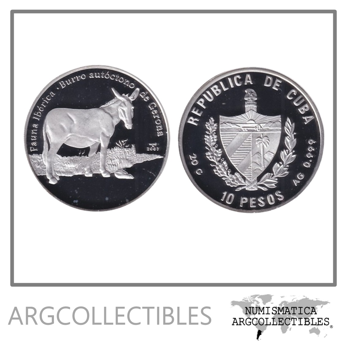 Cuba Moneda 10 Pesos 2007 Plata 999 -20 Gramos Burro de Gerona KM-888 Proof