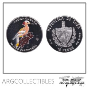 Cuba Moneda 10 Pesos 2001 Plata 999-15gr Pajaro Carpintero KM-768 PROOF