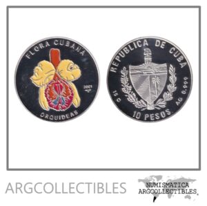 Cuba Moneda 10 Pesos 2001 Plata 999-15gr Orquideas Amarillas KM-770 PROOF