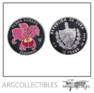 Cuba Moneda 10 Pesos 2001 Plata 999-15gr Orquideas Rosas KM-771 Proof