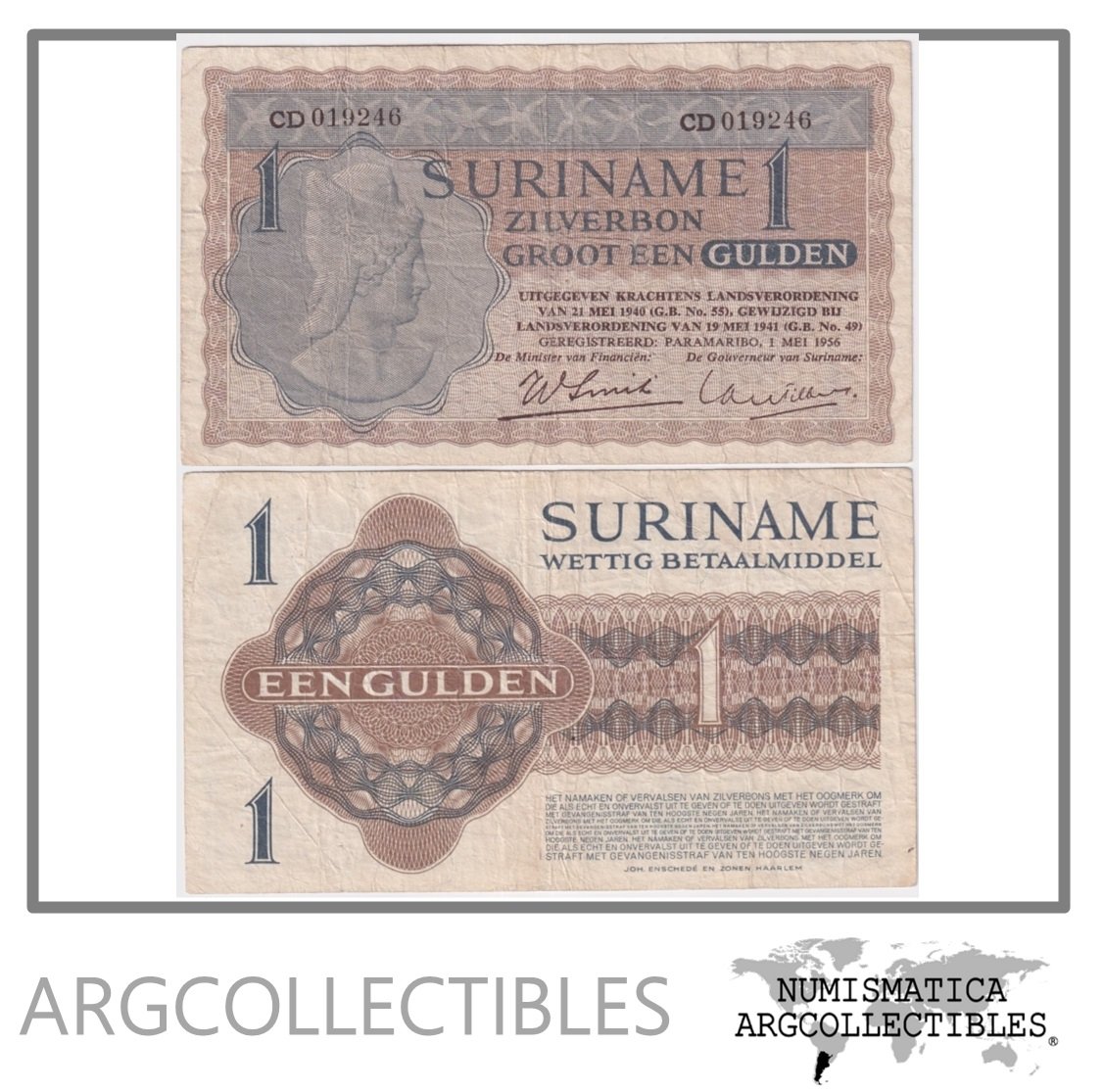 Surinam Billete 1 Gulden 1956 P-108b VF