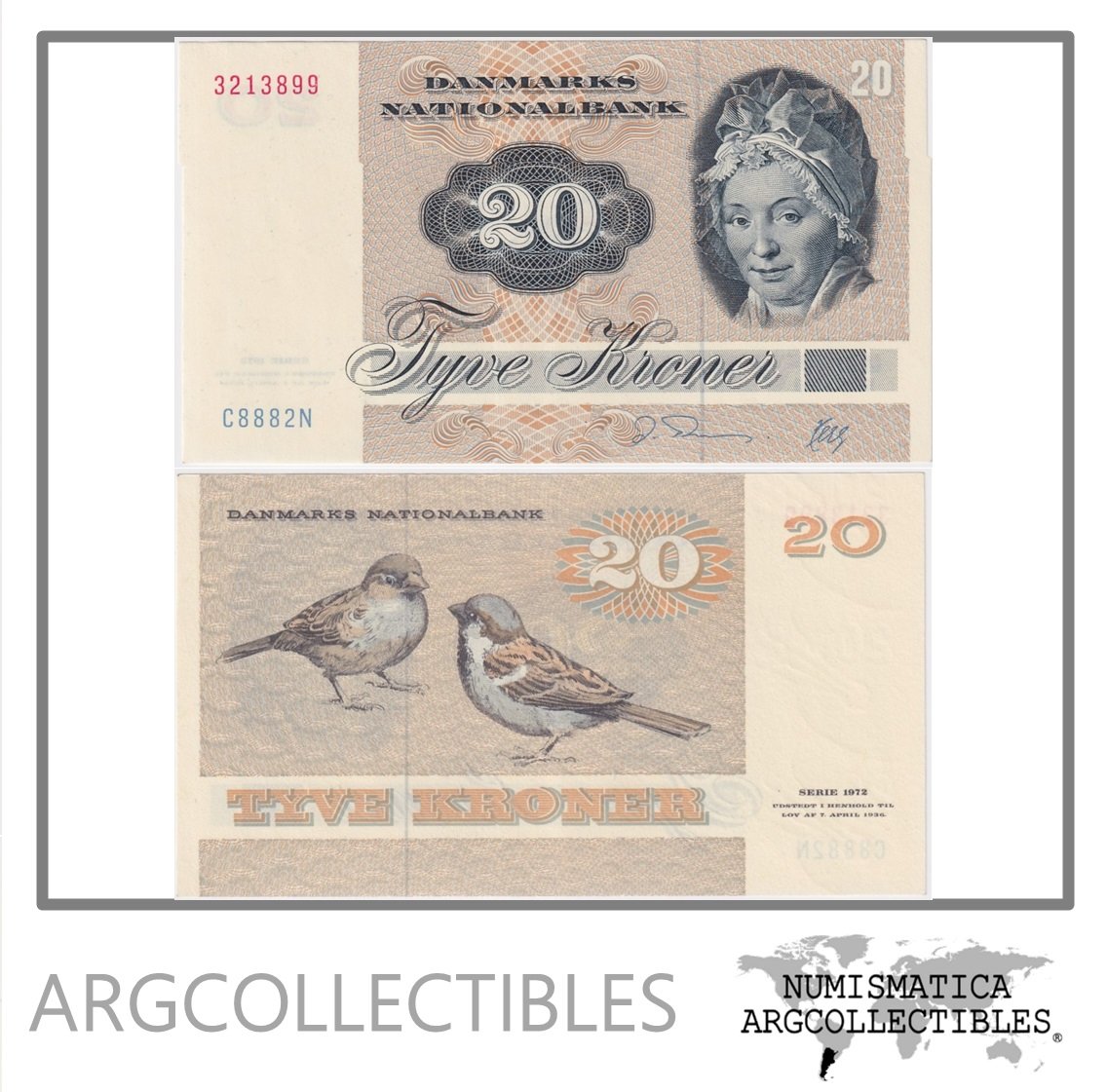 Dinamarca Billete 20 Kroner 1988 P-49H AU
