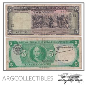 El Salvador Billete 5 Colones 1967 P-109 F+ (Serie PG)