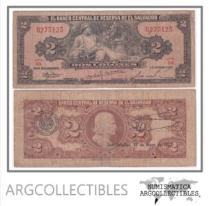 El Salvador Billete 2 Colones 1960 P-94 F+