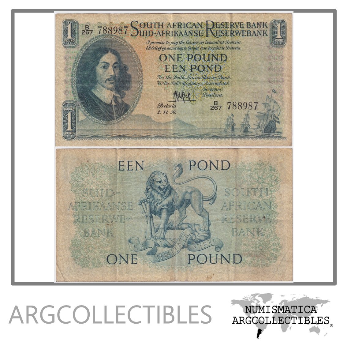 Sudafrica Billete 1 Pound 1956 P-93e VF