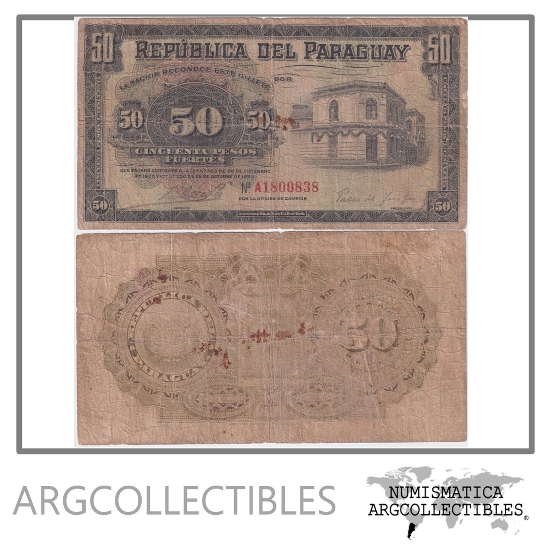 Paraguay Billete 50 Pesos 1923 P-151 F