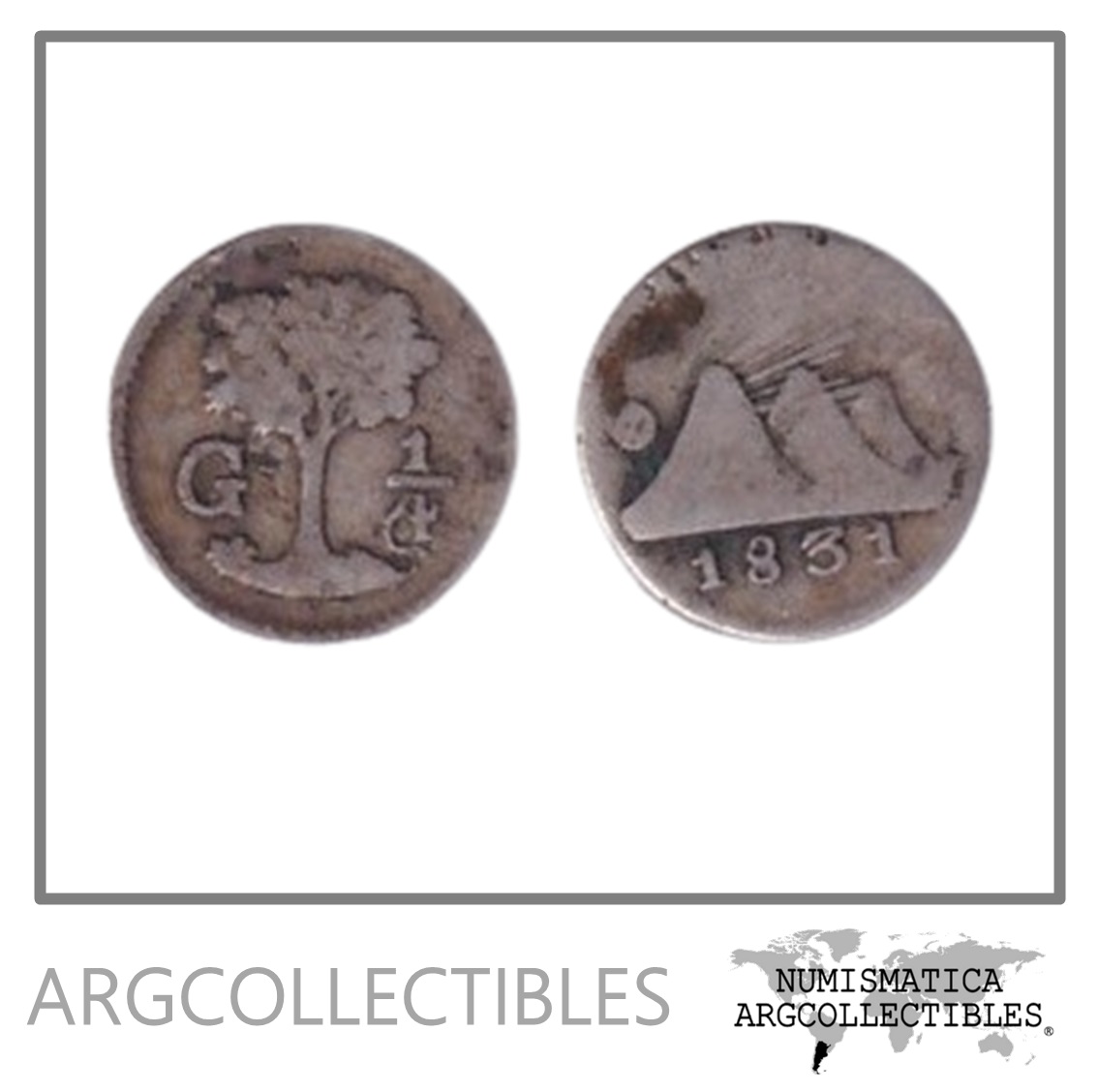 America Central Republica Moneda 1/4 Real 1831G Plata 903 KM-1 VF-