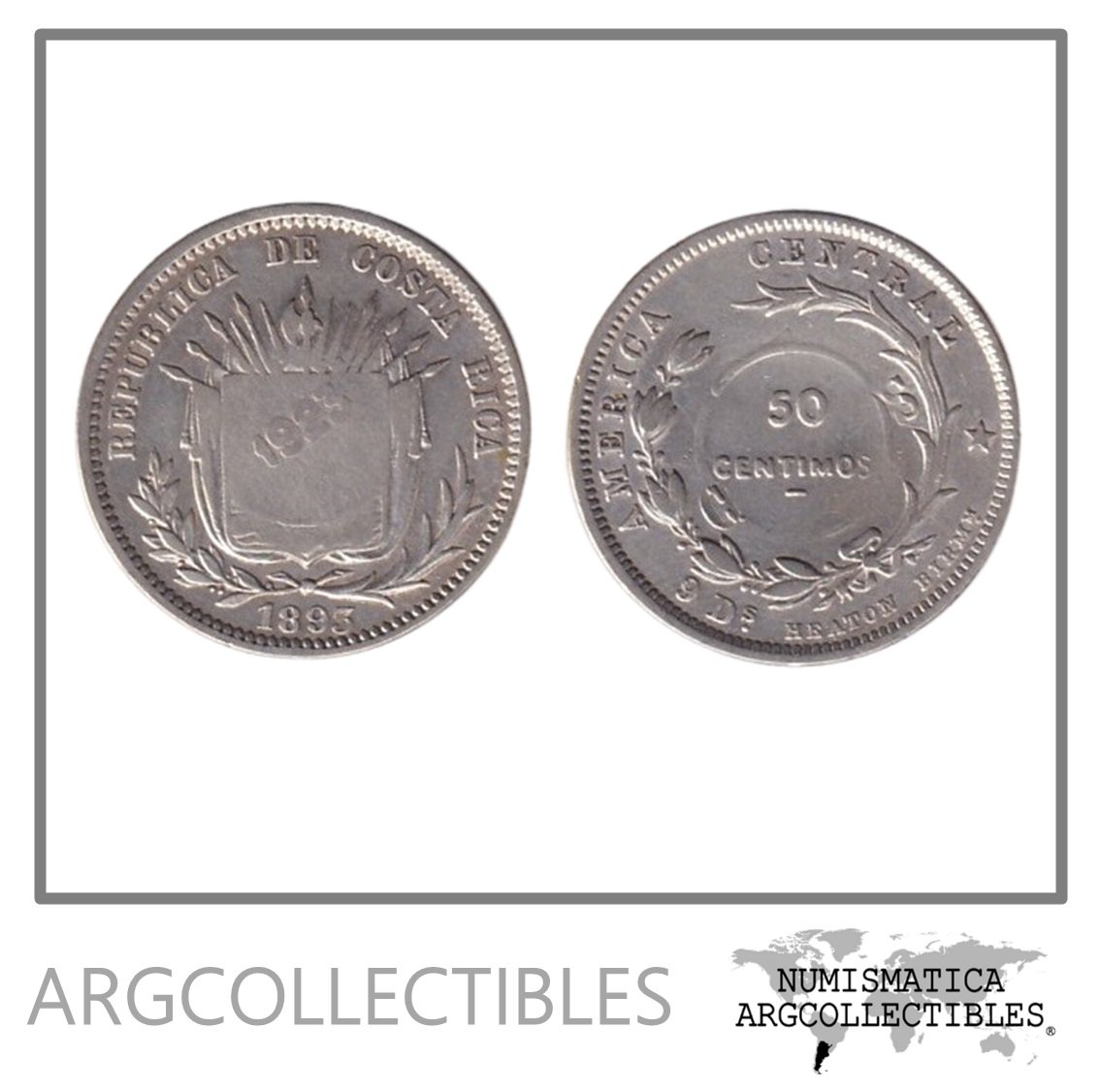 Costa Rica Moneda 50 Centavos 1923-1893 Plata 750 KM-159 VF