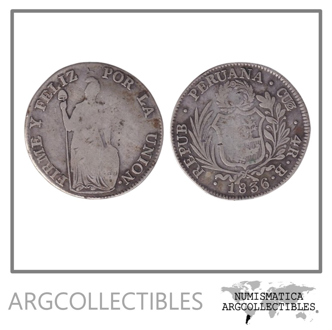 Peru Moneda 4 Reales 1836B Plata 667 Cuzco KM-151.1 VF-