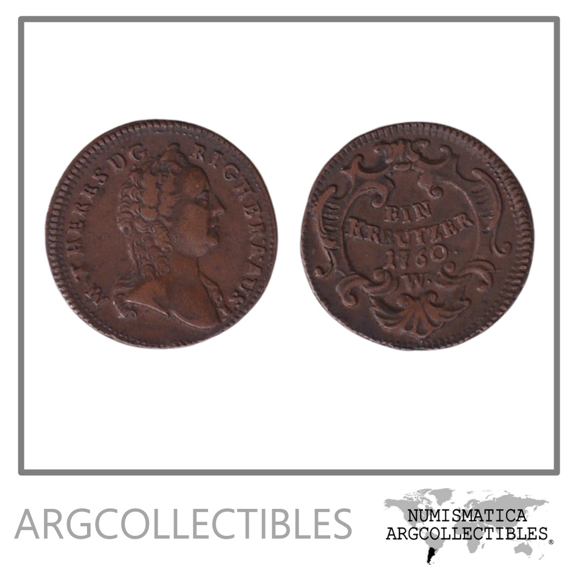 Austria Moneda 1 Kreuzer 1760 W Cobre Maria Teresa KM-1993 XF+