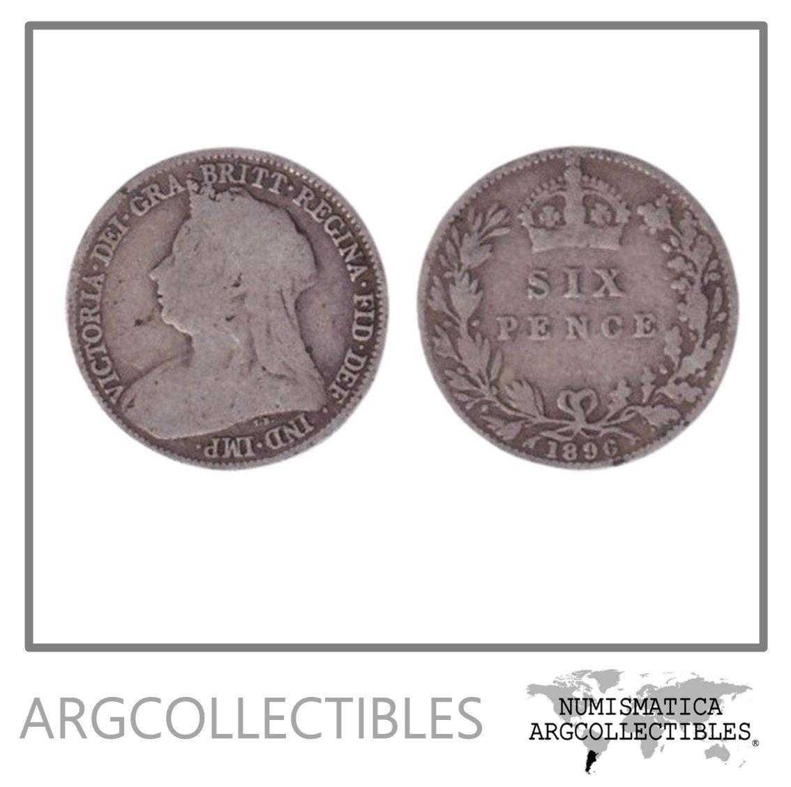 Inglaterra Moneda 6 Pence 1896 Plata 925 Reina Victoria KM-779 F+