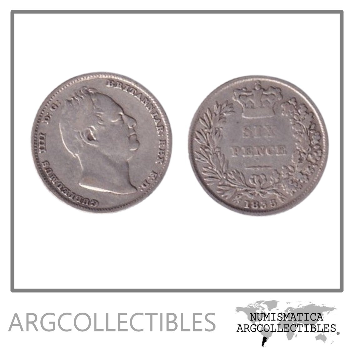 Inglaterra Moneda 6 Pence 1835 Plata 925 Rey Guillermo IIII KM-712 VF