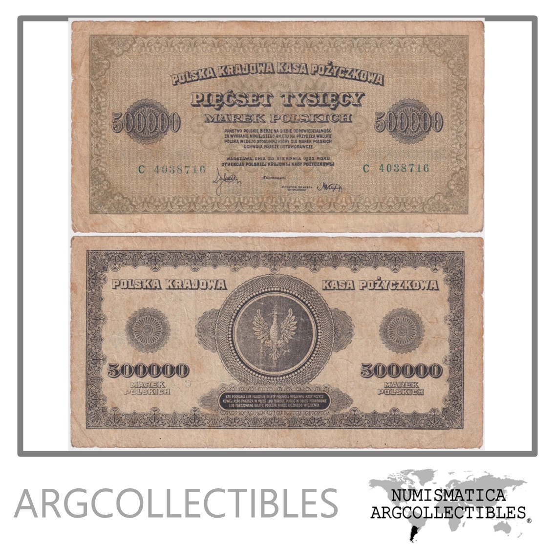 Polonia Billete 500.000 Marek 1923 P-36 F+