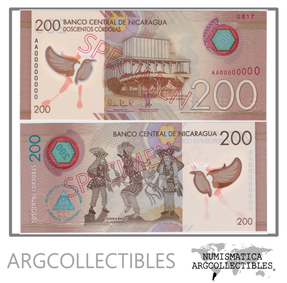 Nicaragua Billete 200 Cordobas 2022 P-213s UNC (Specimen)