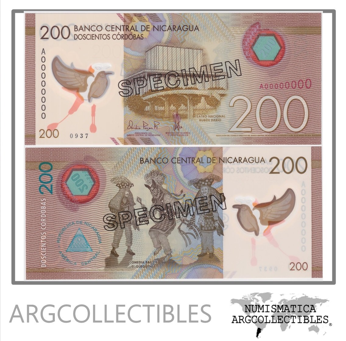 Nicaragua Billete 200 Cordobas 2014 P-213s UNC (Specimen)
