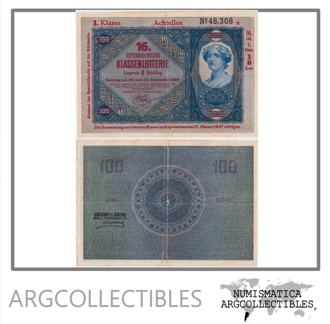 Austria Billete 100 Kronen 1923 P-S-154b VF (Estado Danubio)