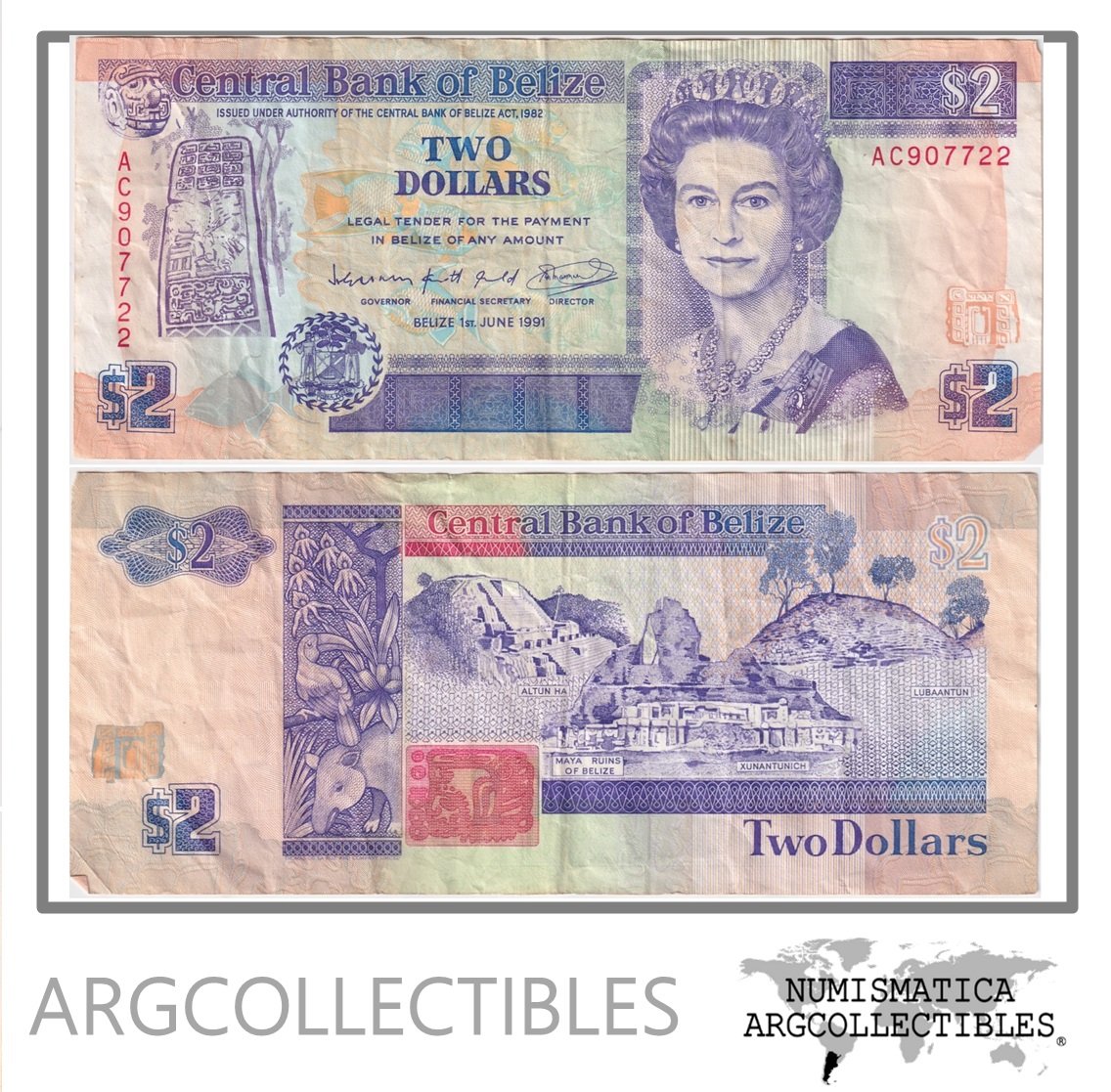 Belice Billete 2 Dolares 1991 P-52b VF+
