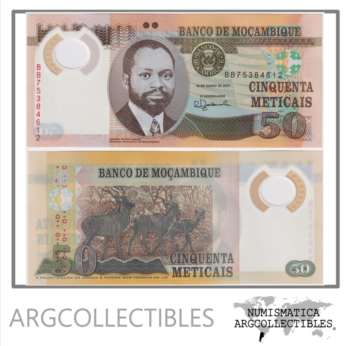 Mozambique Billete 50 Meticais 2017 P-150b UNC Polimero