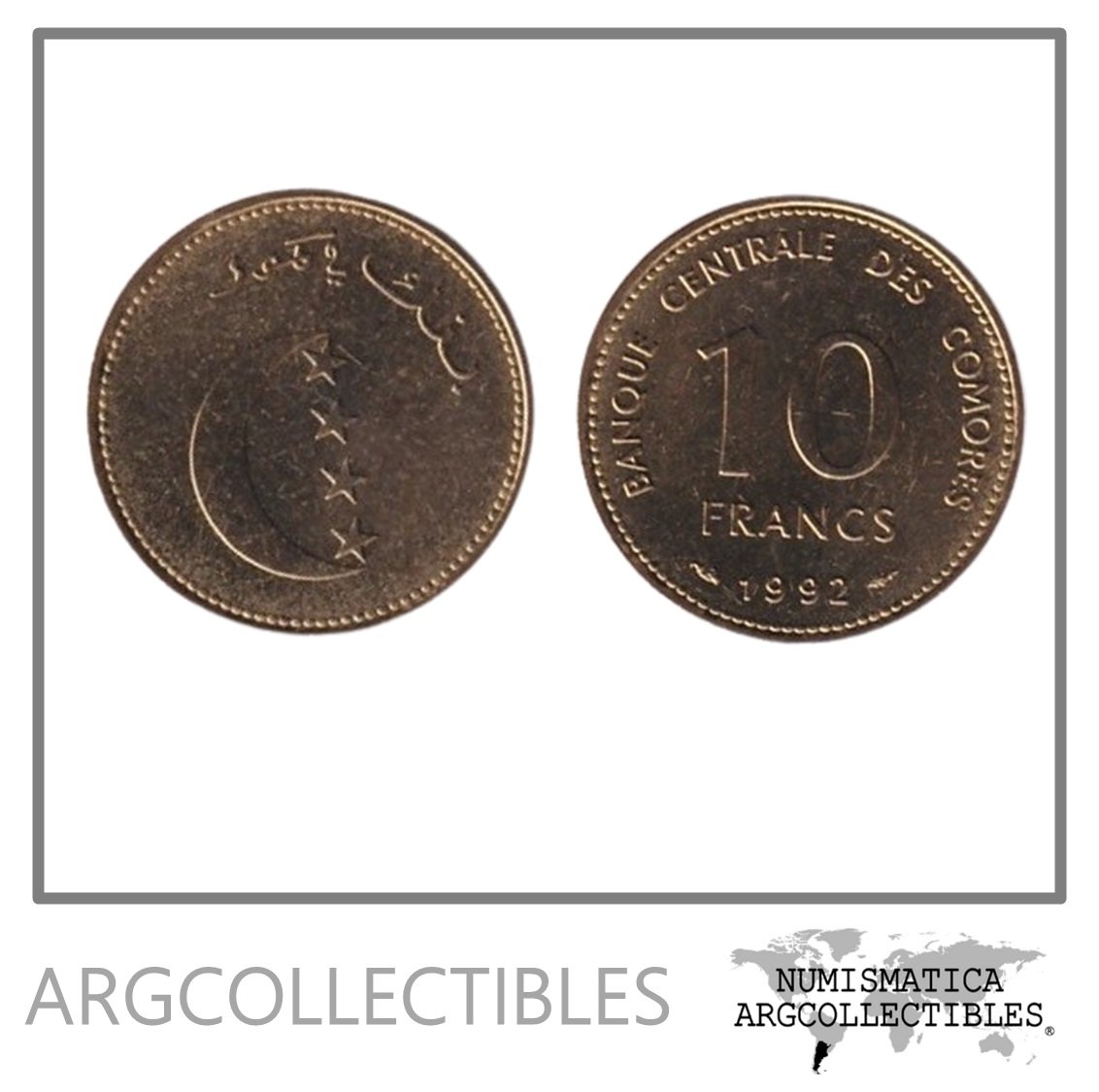 Comores Moneda 10 Francos 1992 Escudo Laton KM-17 UNC